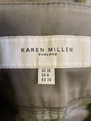 KAREN MILLEN KHAKI BELTED CROPPED TROUSERS SIZE 10