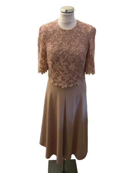 L.K.BENNETT BLUSH PINK LACE BODICE OVERLAY MIDI DRESS SIZE 10