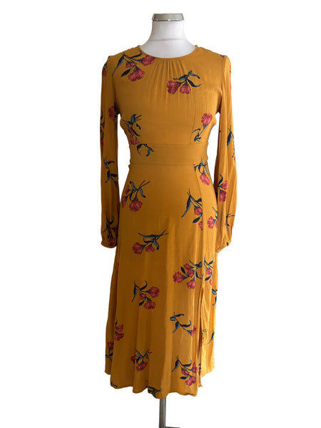& OTHER STORIES MUSTARD LONG SLEEVED A-LINE MIDI DRESS  SIZE 34 UK6