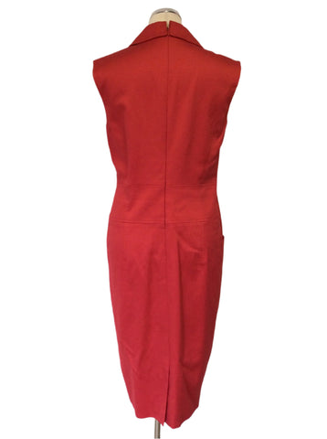 ESCADA RED COTTON COLLARED V NECK SLEEVELESS SHIFT DRESS SIZE 14