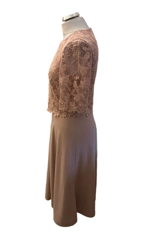 L.K.BENNETT BLUSH PINK LACE BODICE OVERLAY MIDI DRESS SIZE 10