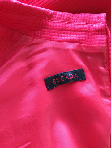 ESCADA RED COTTON COLLARED V NECK SLEEVELESS SHIFT DRESS SIZE 14