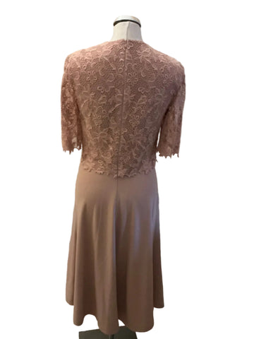 L.K.BENNETT BLUSH PINK LACE BODICE OVERLAY MIDI DRESS SIZE 10