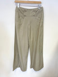 REISS BEIGE COTTON & LINEN BLEND WIDE LEG TROUSERS  SIZE 8