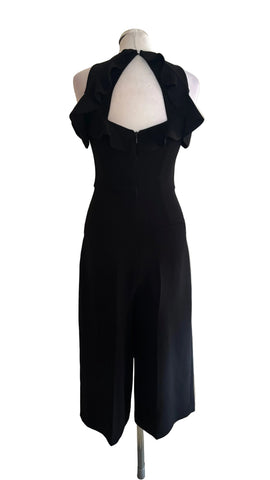 WHISTLES MIA BLACK FRILLED NECK COLD SHOULDER CROPPED LEG JUMPSUIT SIZE 8