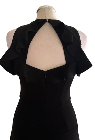 WHISTLES MIA BLACK FRILLED NECK COLD SHOULDER CROPPED LEG JUMPSUIT SIZE 8