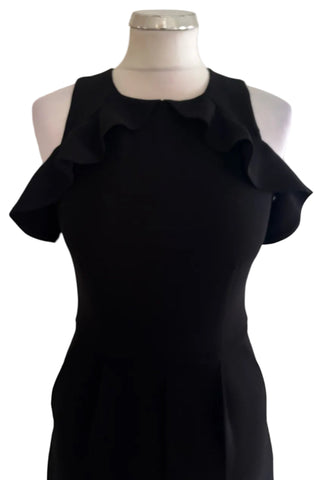 WHISTLES MIA BLACK FRILLED NECK COLD SHOULDER CROPPED LEG JUMPSUIT SIZE 8