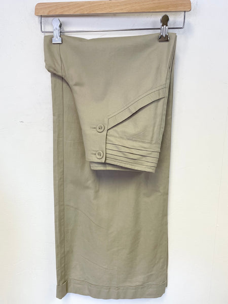 REISS BEIGE COTTON & LINEN BLEND WIDE LEG TROUSERS  SIZE 8