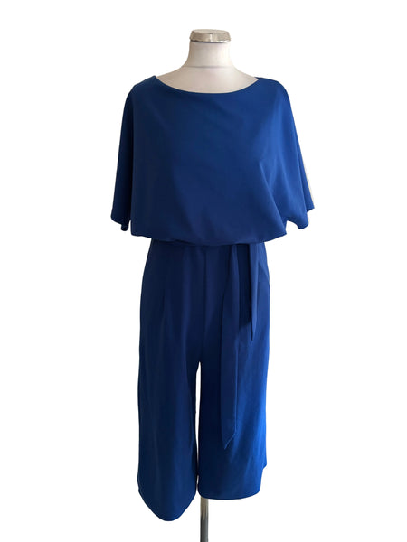 COAST ROYAL BLUE BOAT NECK BATWING CROPPED LEG BELTED JUMPSUIT  SIZE 10