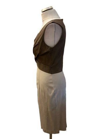 PHASE EIGHT COFFEE & CREAM DRAPED V NECK PENCIL DRESS SIZE 12