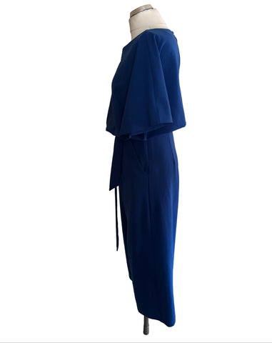 COAST ROYAL BLUE BOAT NECK BATWING CROPPED LEG BELTED JUMPSUIT  SIZE 10