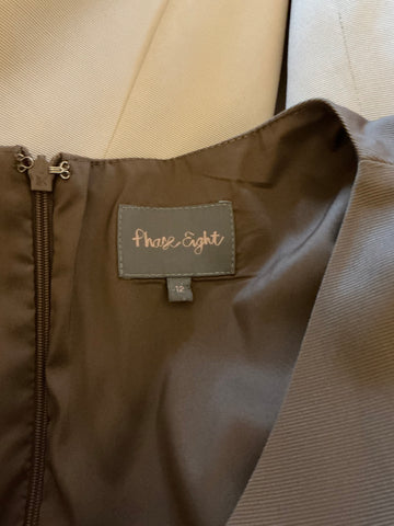 PHASE EIGHT COFFEE & CREAM DRAPED V NECK PENCIL DRESS SIZE 12