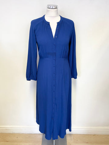 WHISTLES BLUE BUTTON FRONT 3/4 SLEEVE MIDI DRESS SIZE 10