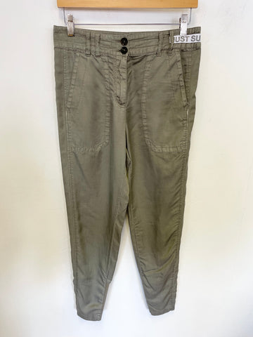 MARCCAIN GREEN COTTON & SILK TAPERED LEG TROUSERS SIZE 1 UK SIZE 10