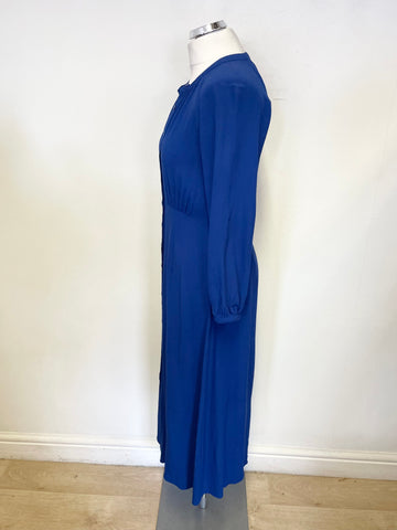 WHISTLES BLUE BUTTON FRONT 3/4 SLEEVE MIDI DRESS SIZE 10