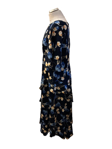 ROMAN NAVY BLUE FLORAL PRINT A-LINE MIDI DRESS SIZE 16