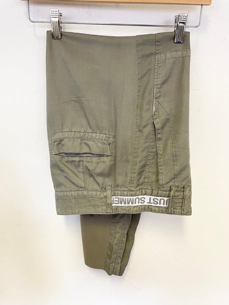 MARCCAIN GREEN COTTON & SILK TAPERED LEG TROUSERS SIZE 1 UK SIZE 10