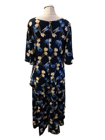 ROMAN NAVY BLUE FLORAL PRINT A-LINE MIDI DRESS SIZE 16