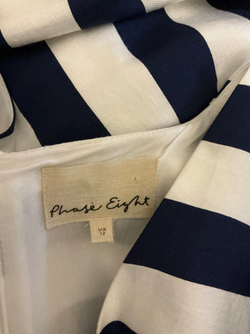 PHASE EIGHT BLUE & WHITE STRIPED SHIFT DRESS SIZE 12