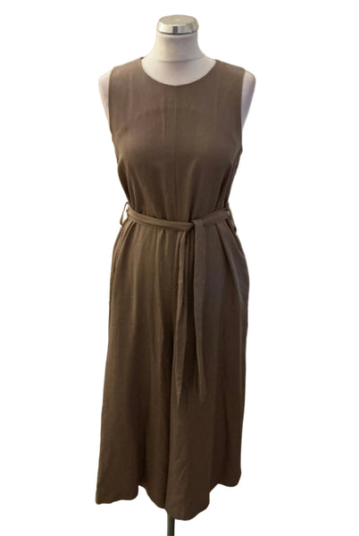 FRENCH CONNECTION LIGHT BROWN SLEEVELESS BELTED WIDE LEG JUMPSUIT SIZE 6