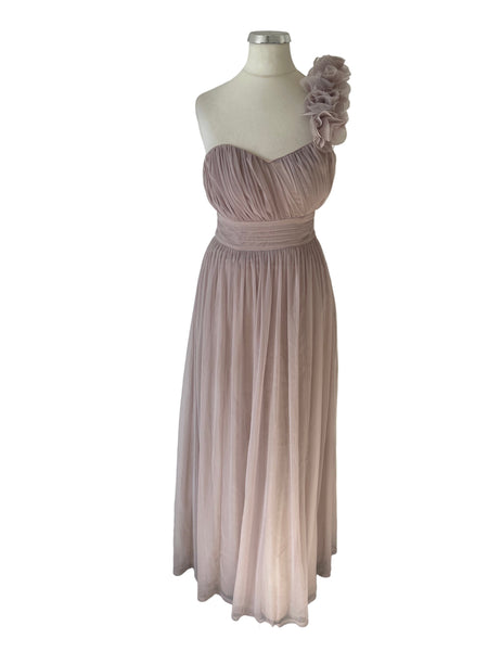 DEBUT OYSTER BEIGE MESH ONE SHOULDER/STRAPLESS EVENING/PROM DRESS SIZE 6