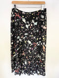 RIXO BLACK 100% SILK SEA CREATURES PRINT FIT & FLARE MIDI SKIRT SIZE L