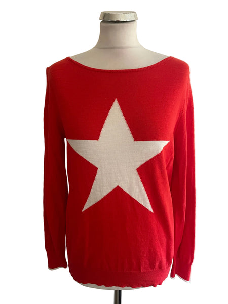 MINT VELVET 100% COTTON RED WHITE STAR DESIGN JUMPER  SIZE 14