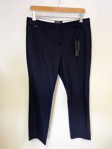 BRAND NEW MARKS & SPENCER AUTOGRAPH NAVY WOOL & SILK BLEND STRAIGHT LEG TROUSERS  SIZE 12S
