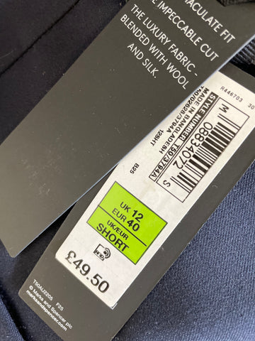 BRAND NEW MARKS & SPENCER AUTOGRAPH NAVY WOOL & SILK BLEND STRAIGHT LEG TROUSERS  SIZE 12S