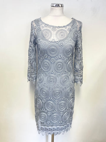 PHASE EIGHT BLUE LACE 3/4 SLEEVED JERSEY LINED SHIFT DRESS SIZE S
