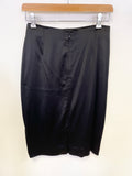JAEGER BLACK SATIN FRONT BUTTON DETAILED STRAIGHT PENCIL SKIRT SIZE 6
