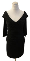 IRRESISTIBLE BLACK WIDE NECK RUCHED 3/4 SLEEVE OCCASION DRESS SIZE 16