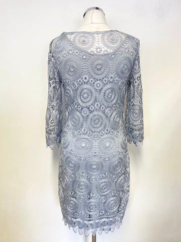 PHASE EIGHT BLUE LACE 3/4 SLEEVED JERSEY LINED SHIFT DRESS SIZE S