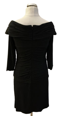 IRRESISTIBLE BLACK WIDE NECK RUCHED 3/4 SLEEVE OCCASION DRESS SIZE 16