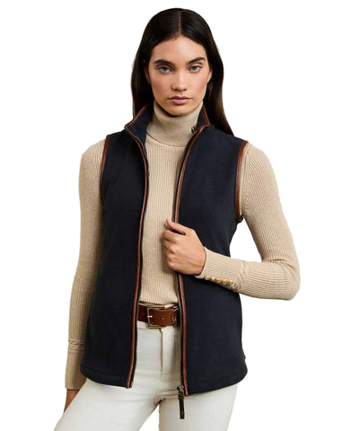 HOLLAND COOPER NAVY BLUE WITH TAN FAUX LEATHER TRIM GILLET  SIZE L