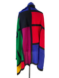 VINTAGE YVES SAINT LAURENT MULTI COLOURED WOOL COLOUR BLOCK SHAWL/WRAP