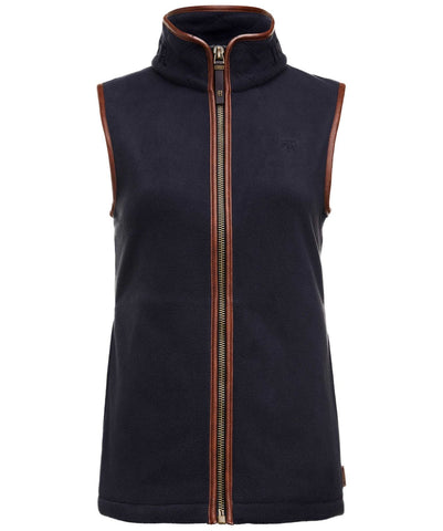 HOLLAND COOPER NAVY BLUE WITH TAN FAUX LEATHER TRIM GILLET  SIZE L