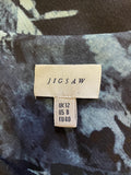 JIGSAW NAVY ABSTRACT PRINT WITH SILK OVERLAY PANEL SHIFT DRESS SIZE 12