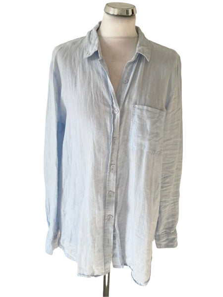 JOULES 100% LINEN LIGHT BLUE LONG SLEEVE SHIRT SIZE 14