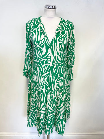 SMITH & SOUL GREEN PRINT 3/4 SLEEVED TIERED SUMMER DRESS SIZE XS