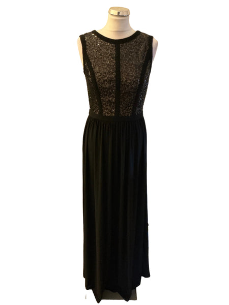 NIGHTWAY BLACK BEADED BODICE LONG EVENING DRESS  SIZE 10