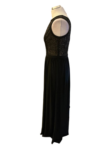 NIGHTWAY BLACK BEADED BODICE LONG EVENING DRESS  SIZE 10