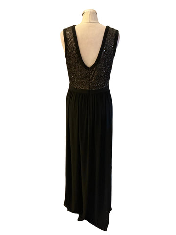 NIGHTWAY BLACK BEADED BODICE LONG EVENING DRESS  SIZE 10