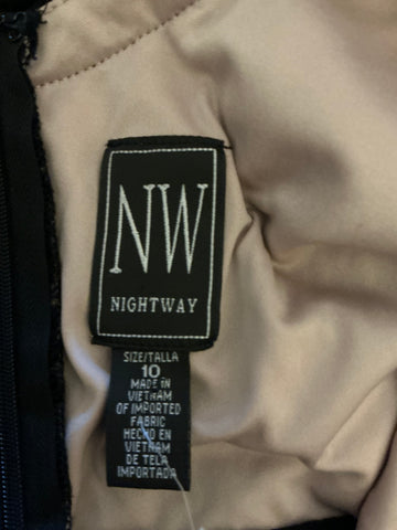 NIGHTWAY BLACK BEADED BODICE LONG EVENING DRESS  SIZE 10