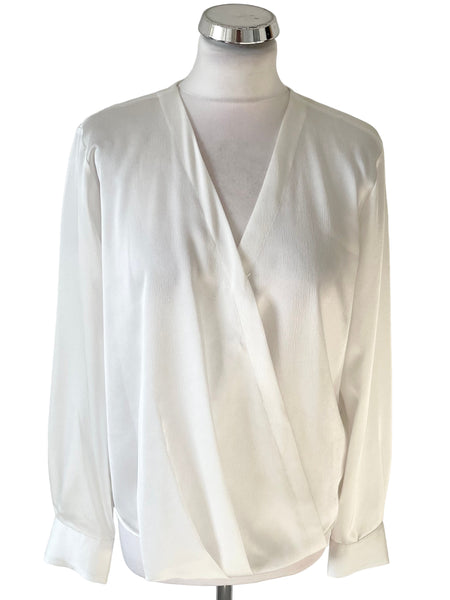 BRAND NEW DKNY IVORY WRAP ACROSS LONG SLEEVE BLOUSE SIZE S