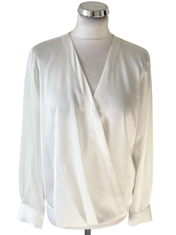 BRAND NEW DKNY IVORY WRAP ACROSS LONG SLEEVE BLOUSE SIZE S