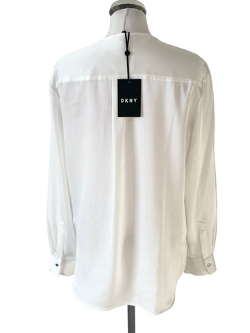 BRAND NEW DKNY IVORY WRAP ACROSS LONG SLEEVE BLOUSE SIZE S