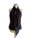 COAST 100% SILK BLACK HALTER NECK FITTED TOP WITH TIE BOW SIZE 10