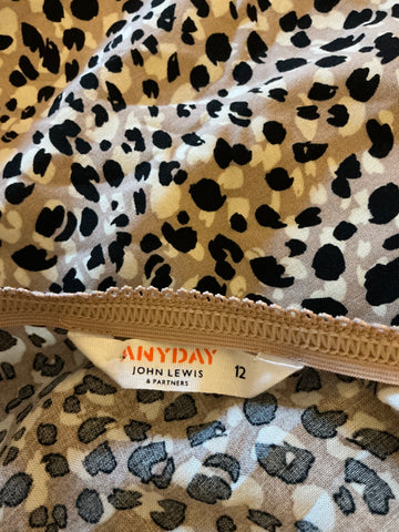 ANYDAY BY JOHN LEWIS CAMEL & BLACK PRINT MIDI SKIRT SIZE 12