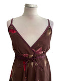 MONSOON BROWN FLORAL PRINT FINE STRAP MIDI DRESS  SIZE 14